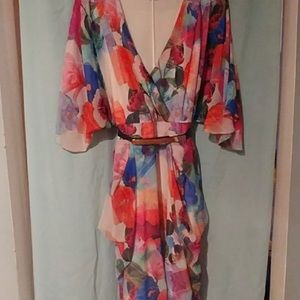 City Chic Floral chiffon faux-wrap dress - L/20 W